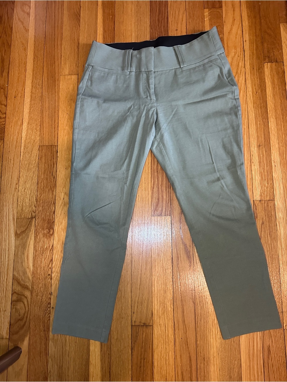 Women's Straight Leg Ankle Work Pants Olive Green Wide Stretchy Waist Band sz 9